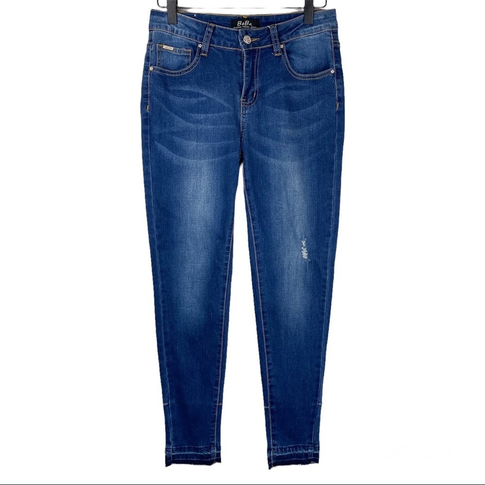 NWT BeBa Blue Dark Wash Skinny Jeans Sz 4 Distressed Raw Hem